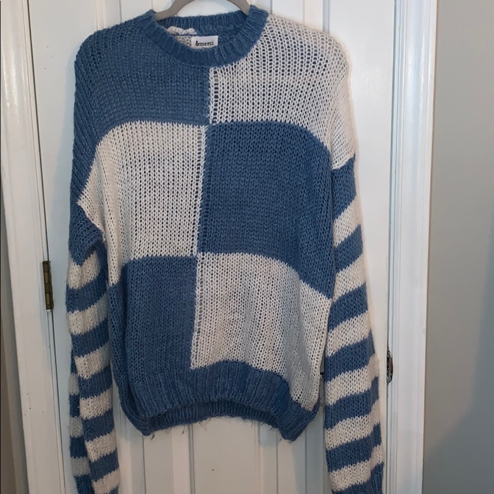 Blue and white sweater